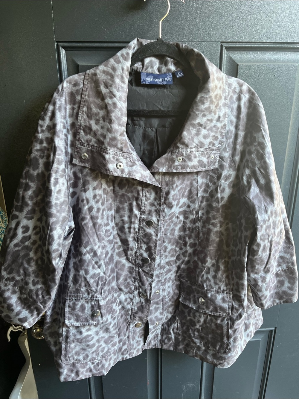 Susan Graver Gray Leopard Print Jacket
